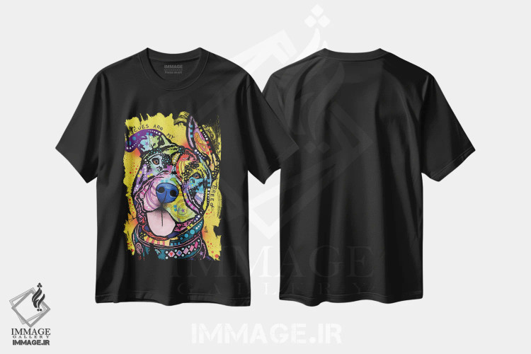 تیشرت مشکی طرح دار سگ های نجات یافته نژاد مورد علاقهٔ من هستند، مدیوم اثر دین روسو | فروشگاه ایماژ