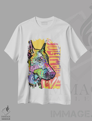 تیشرت سفید طرح دار عشق دوبرمن، مدیوم اثر دین روسو | فروشگاه ایماژ