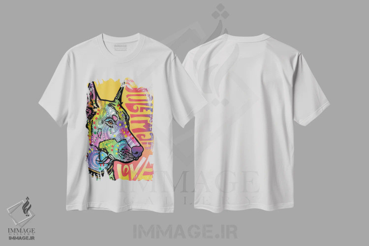 تیشرت سفید طرح دار عشق دوبرمن، مدیوم اثر دین روسو | فروشگاه ایماژ