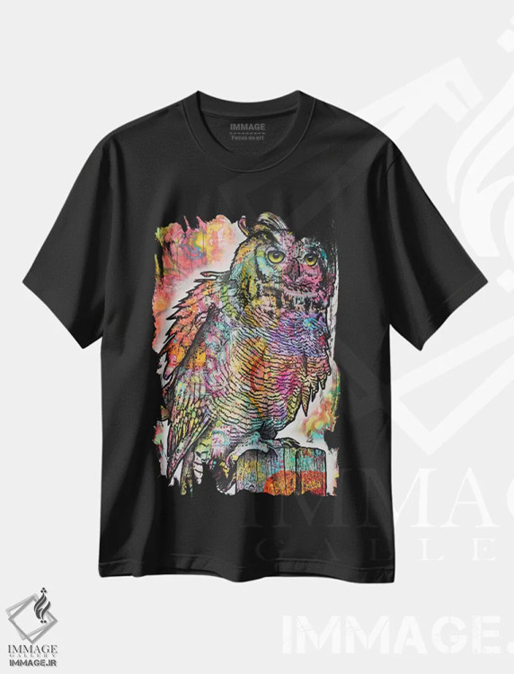 تیشرت مشکی طرح دار نشستن جغد، مدیوم اثر دین روسو | فروشگاه ایماژ