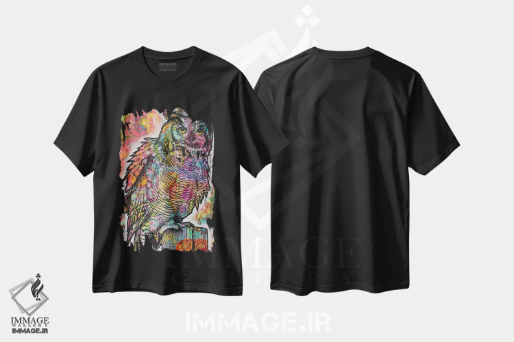 تیشرت مشکی طرح دار نشستن جغد، مدیوم اثر دین روسو | فروشگاه ایماژ