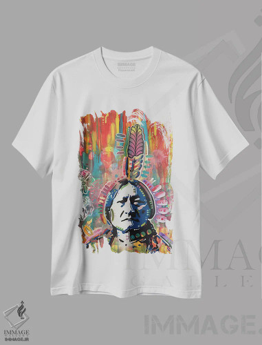 تیشرت سفید طرح دار سیتینگ بول ۱، تزئینی اثر دین روسو | فروشگاه ایماژ