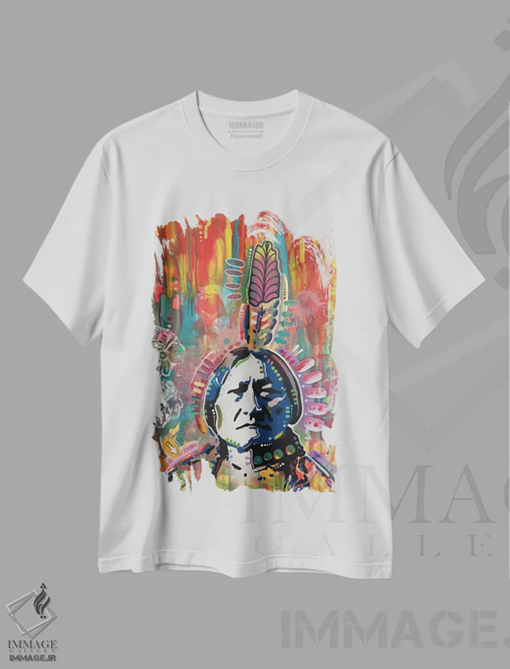 تیشرت سفید طرح دار سیتینگ بول ۱، تزئینی اثر دین روسو | فروشگاه ایماژ