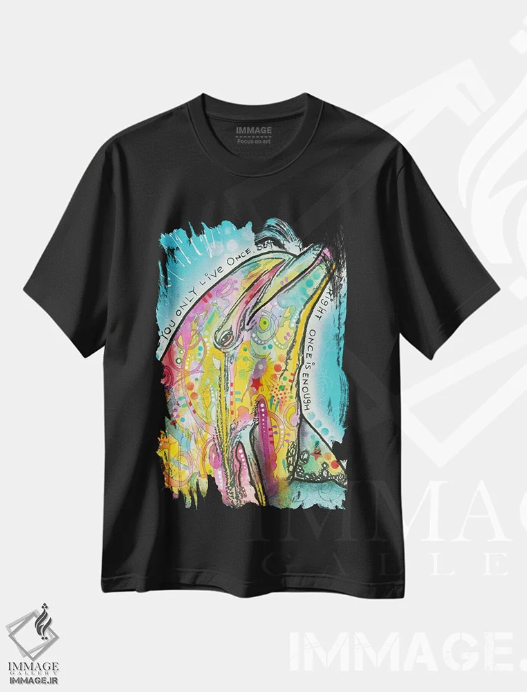 تیشرت مشکی طرح دار دلفین، مدیوم اثر دین روسو | فروشگاه ایماژ
