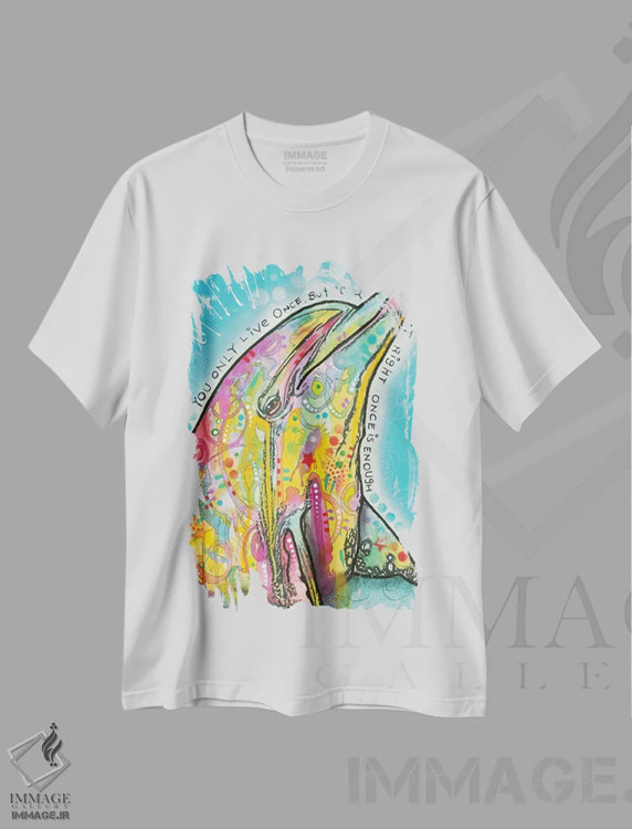 تیشرت سفید طرح دار دلفین، مدیوم اثر دین روسو | immage.ir