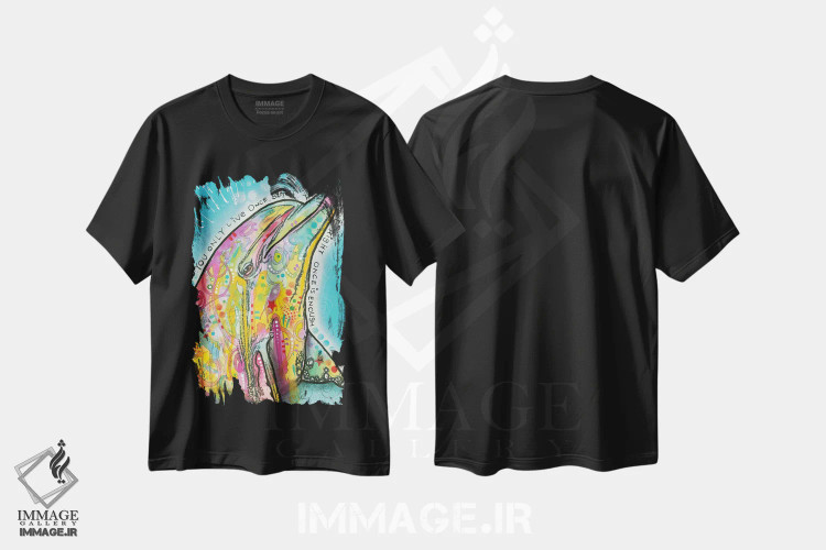 تیشرت مشکی طرح دار دلفین، مدیوم اثر دین روسو | فروشگاه ایماژ