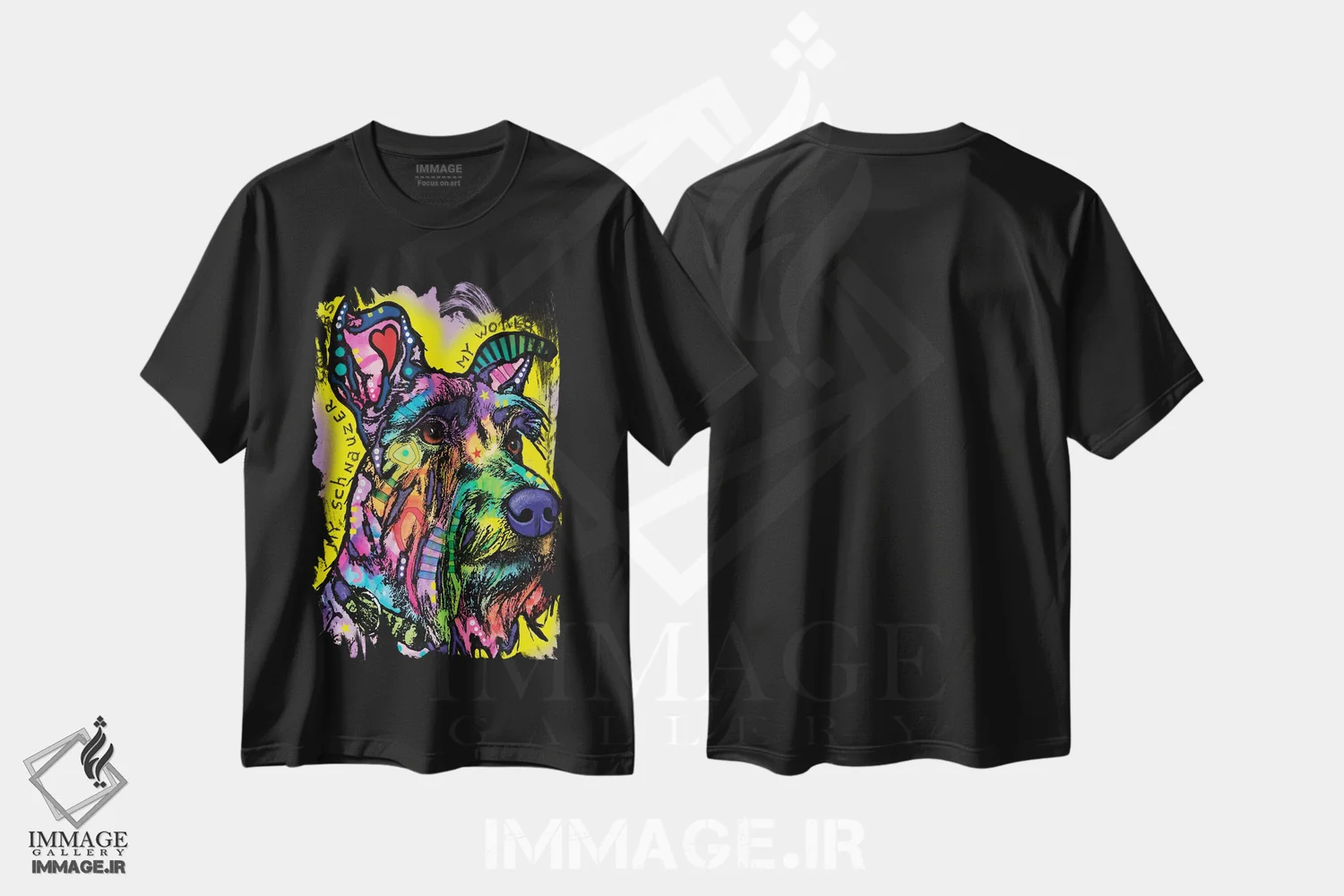 تیشرت مشکی طرح دار شنوزر من، مدیوم اثر دین روسو | فروشگاه ایماژ