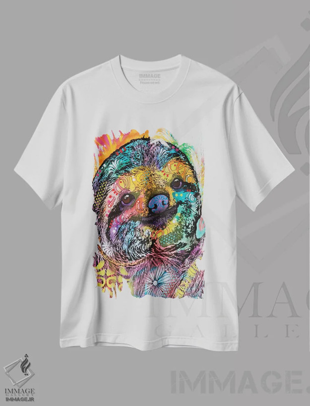 تیشرت سفید طرح دار تنبل، مدیوم اثر دین روسو | فروشگاه ایماژ