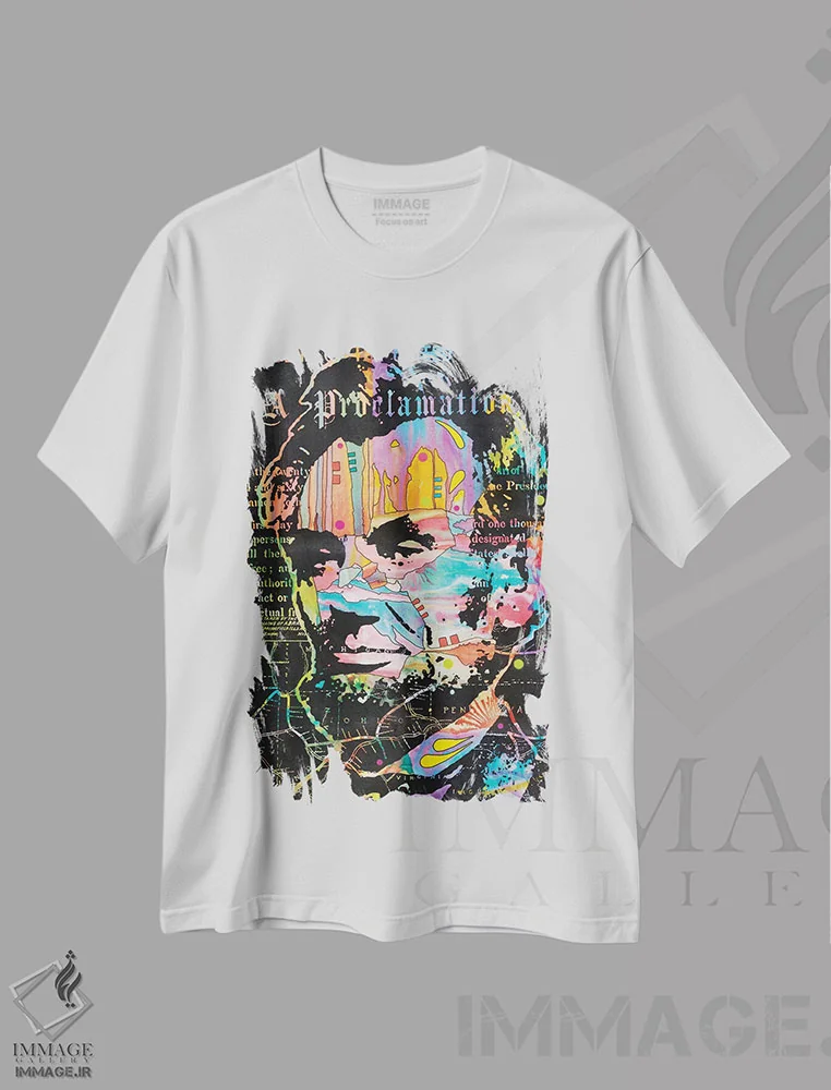 تیشرت سفید طرح دار اعلامیه آبراهام، مدیوم اثر دین روسو | immage.ir