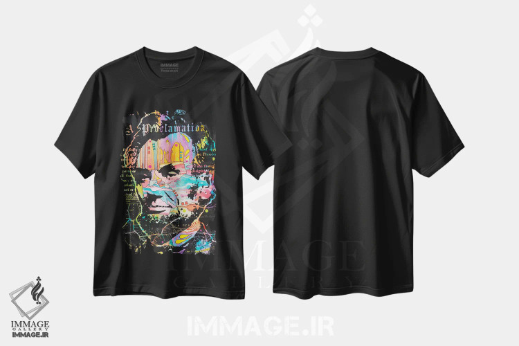 تیشرت مشکی طرح دار اعلامیه آبراهام، مدیوم اثر دین روسو | فروشگاه ایماژ