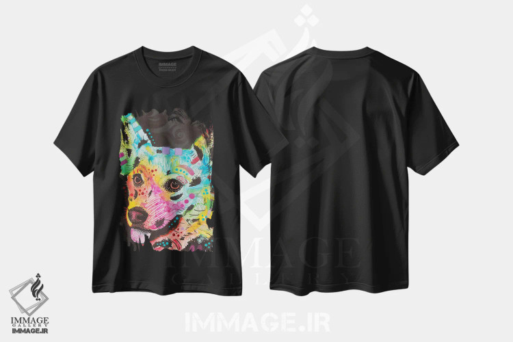 تیشرت مشکی طرح دار کورگی ۱، مدیوم اثر دین روسو | فروشگاه ایماژ