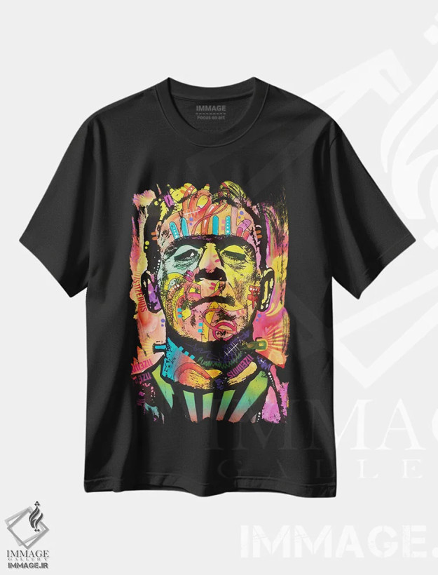 تیشرت مشکی طرح دار فرانکشتاین، هنر فاخر معاصر اثر دین روسو | فروشگاه ایماژ