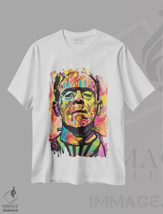 تیشرت سفید طرح دار فرانکشتاین، هنر فاخر معاصر اثر دین روسو | immage.ir