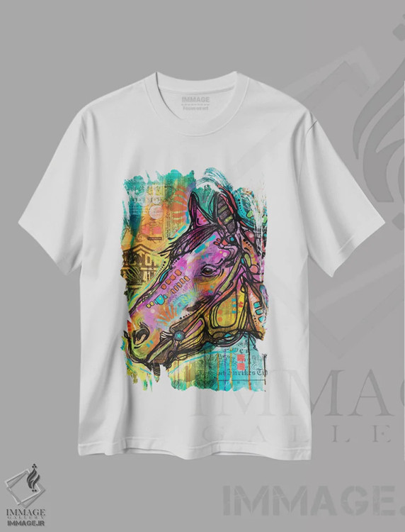 تیشرت سفید طرح دار قدرت اسب، مدیوم اثر دین روسو | فروشگاه ایماژ