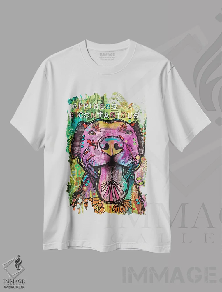 تیشرت سفید طرح دار شادی مُسری است، مدیوم اثر دین روسو | immage.ir