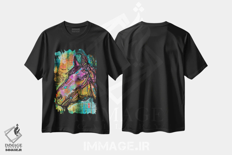تیشرت مشکی طرح دار قدرت اسب، مدیوم اثر دین روسو | immage.ir