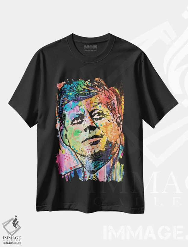 تیشرت مشکی طرح دار جان اف کندی، مدیوم اثر دین روسو | فروشگاه ایماژ