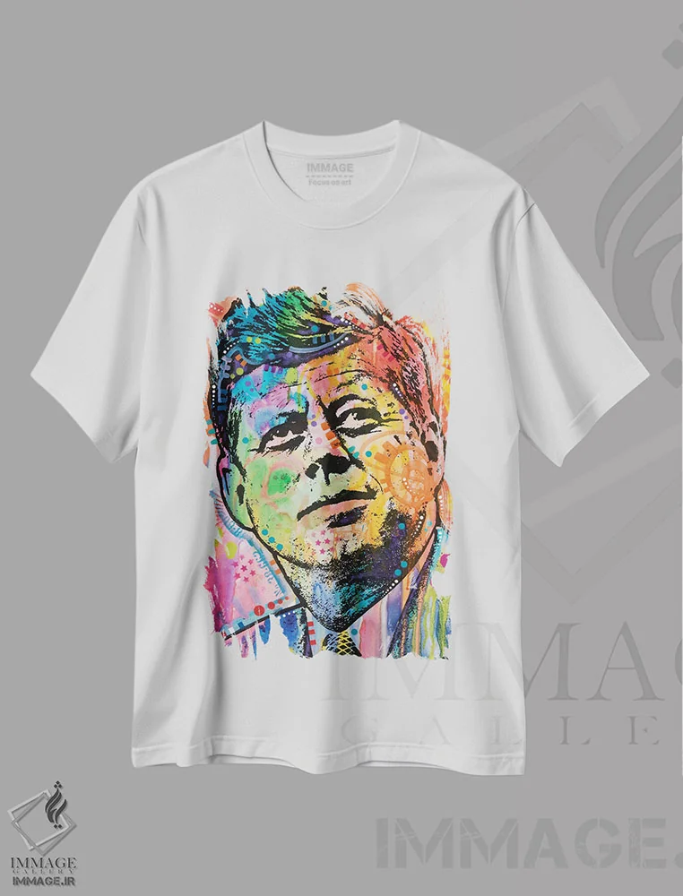 تیشرت سفید طرح دار جان اف کندی، مدیوم اثر دین روسو | immage.ir