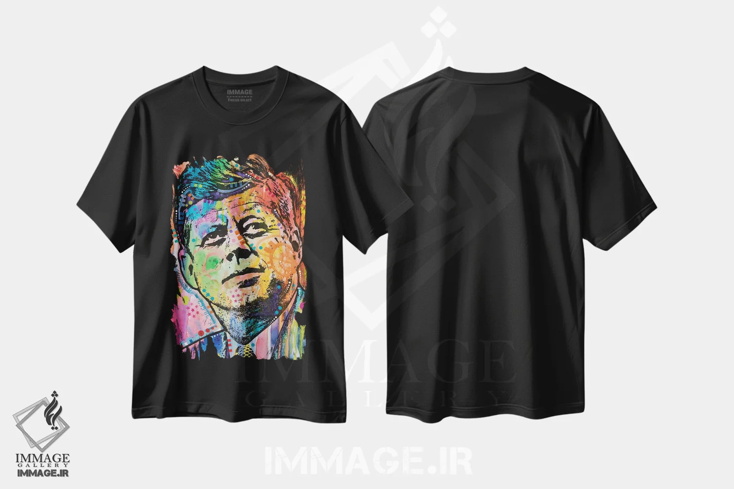 تیشرت مشکی طرح دار جان اف کندی، مدیوم اثر دین روسو | فروشگاه ایماژ