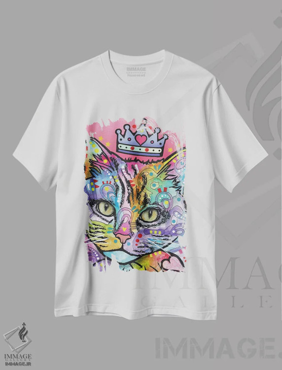 تیشرت سفید طرح دار گربهٔ عاشق، مدیوم اثر دین روسو | immage.ir
