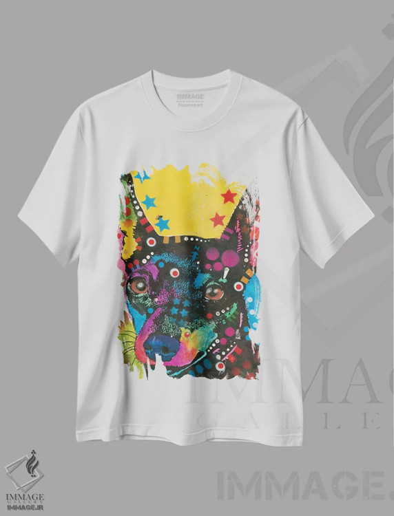 تیشرت سفید طرح دار مینیاتور پینشر اثر دین روسو | immage.ir