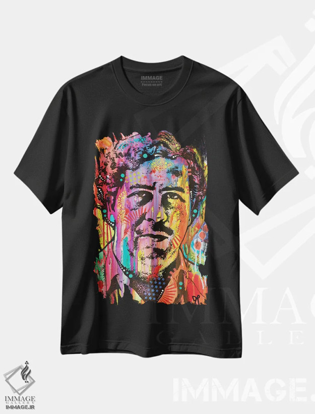 تیشرت مشکی طرح دار پابلو اسکوبار، هنر فاخر معاصر اثر دین روسو | فروشگاه ایماژ