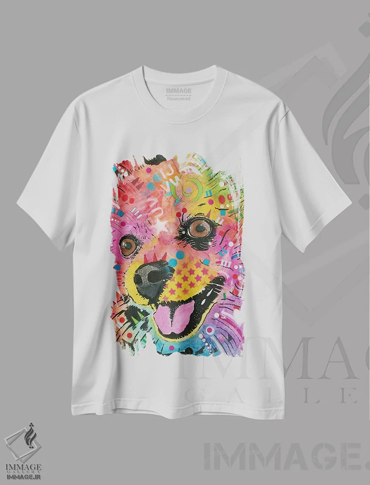 تیشرت سفید طرح دار پامرانین، مدیوم اثر دین روسو | فروشگاه ایماژ