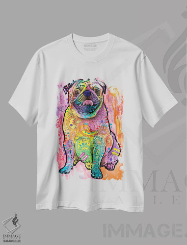 تیشرت سفید طرح دار پاگ ها و بوسه ها، مدیوم اثر دین روسو | فروشگاه ایماژ