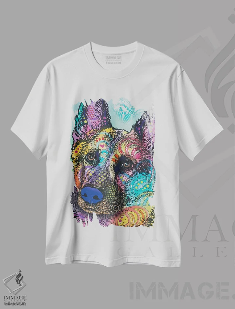 تیشرت سفید طرح دار رضا، مدیوم اثر دین روسو | immage.ir