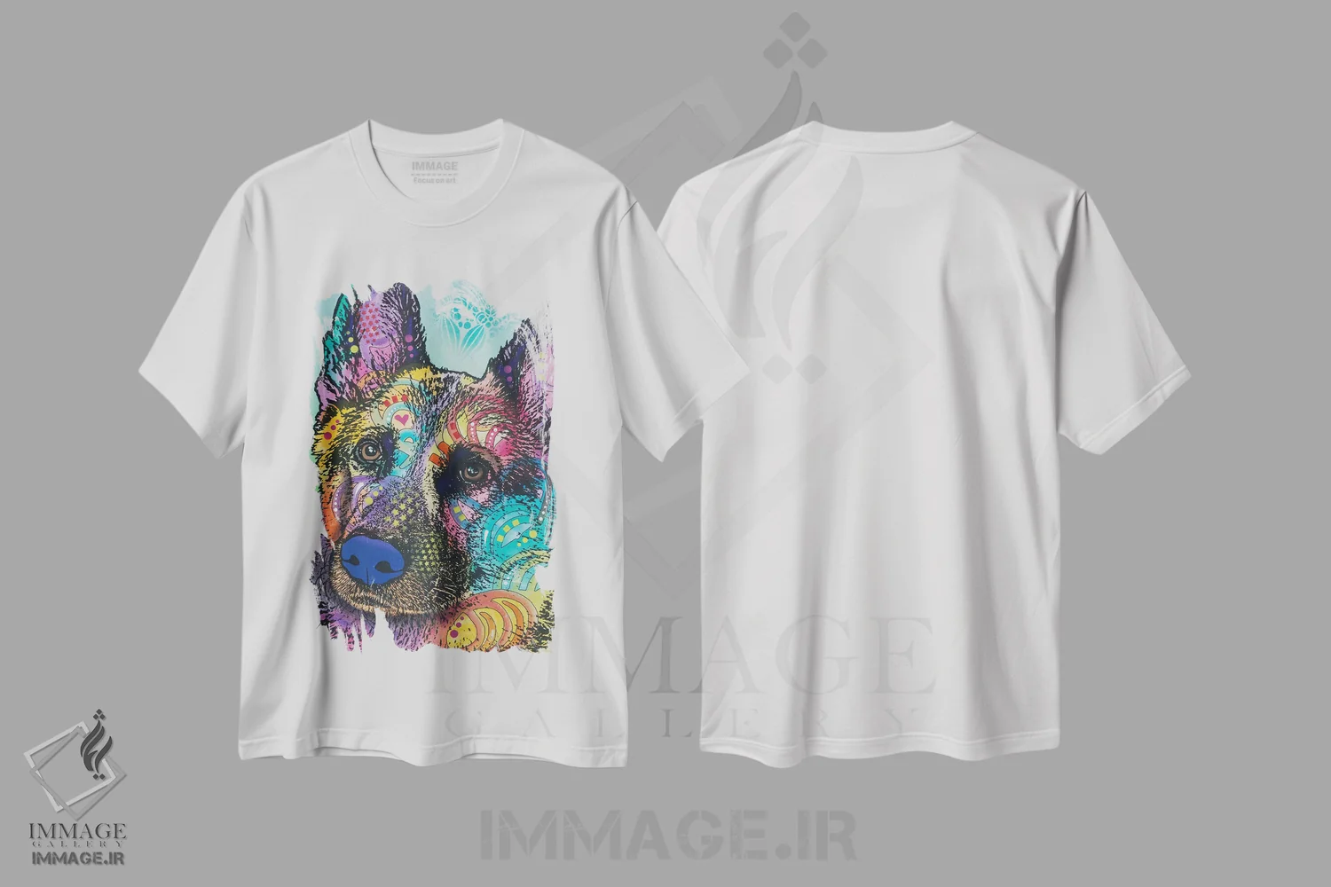 تیشرت سفید طرح دار رضا، مدیوم اثر دین روسو | immage.ir