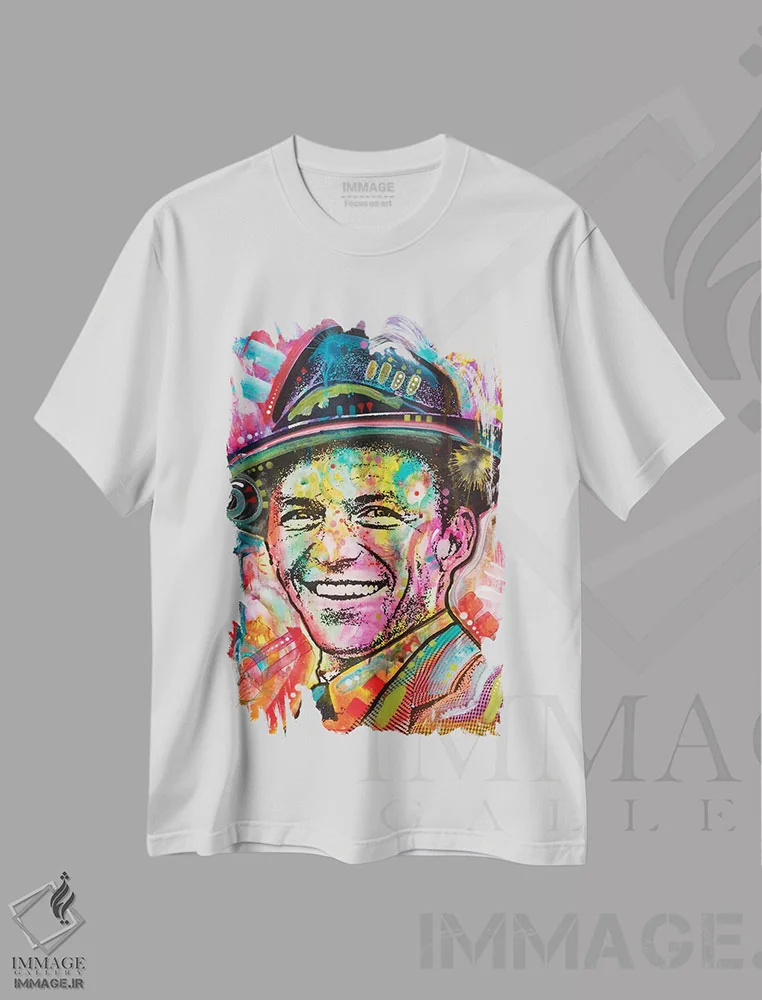 تیشرت سفید طرح دار فرانک سیناترا یک، هنر فاخر معاصر اثر دین روسو | immage.ir
