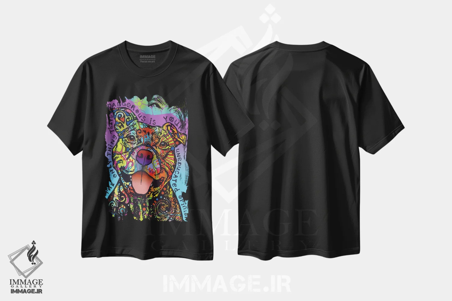 تیشرت مشکی طرح دار خطرناک، مدیوم اثر دین روسو | فروشگاه ایماژ