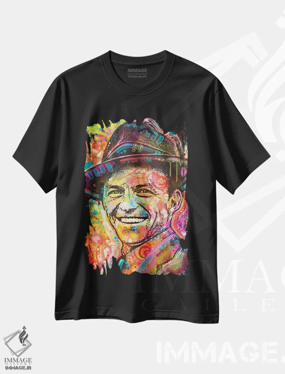 تیشرت مشکی طرح دار فرانک سیناترا دو، هنر فاخر معاصر اثر دین روسو | immage.ir