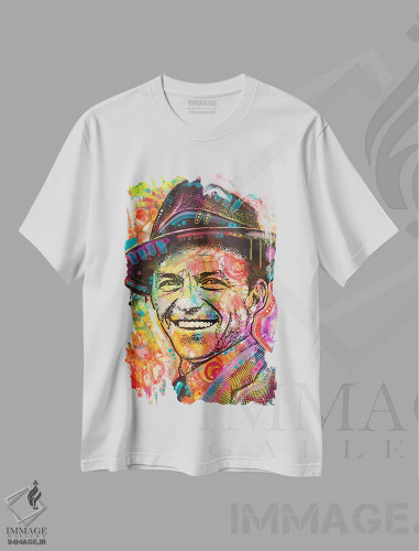 تیشرت سفید طرح دار فرانک سیناترا دو، هنر فاخر معاصر اثر دین روسو | فروشگاه ایماژ