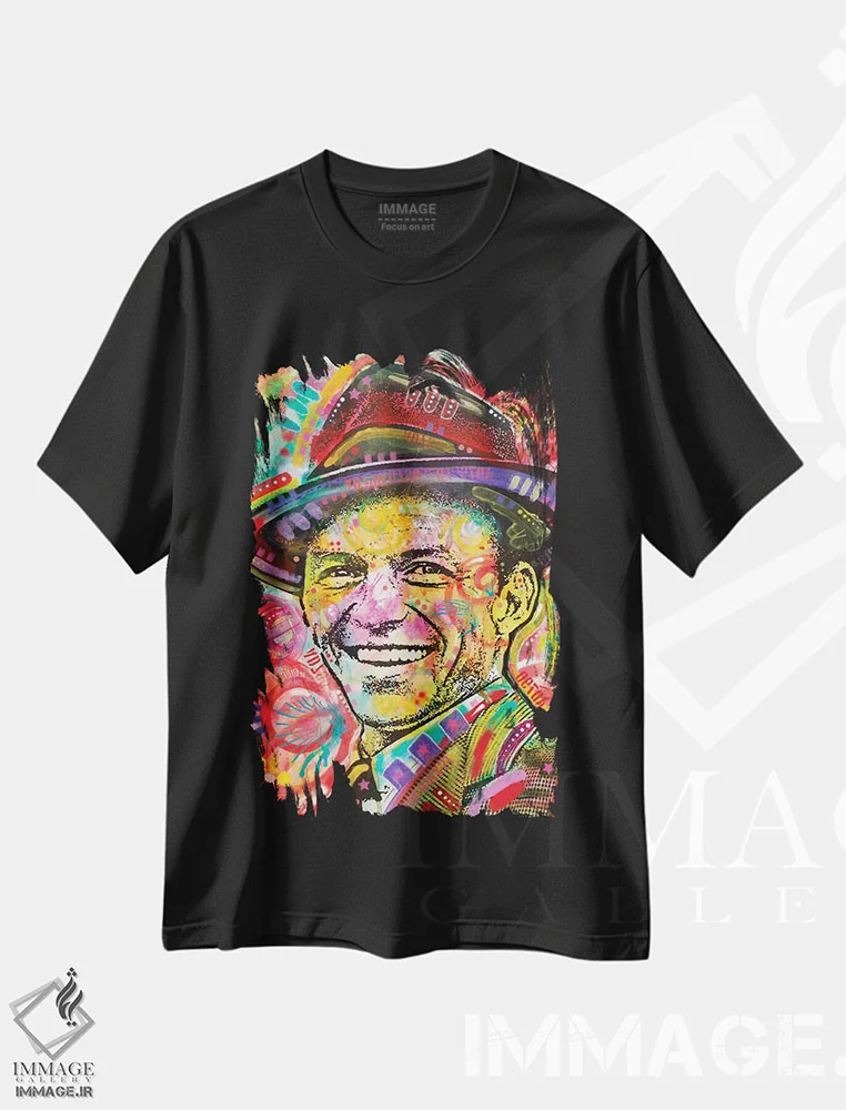 تیشرت مشکی طرح دار فرانک سیناترا سه، هنر فاخر معاصر اثر دین روسو | فروشگاه ایماژ
