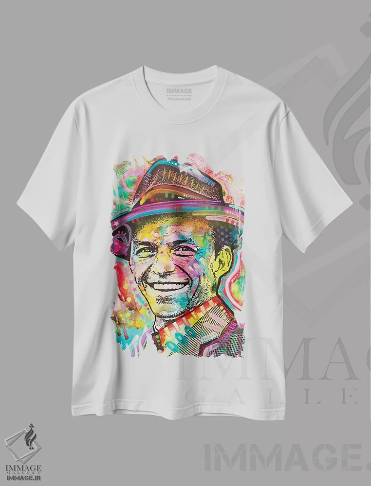 تیشرت سفید طرح دار فرانک سیناترا چهار، هنر فاخر معاصر اثر دین روسو | فروشگاه ایماژ