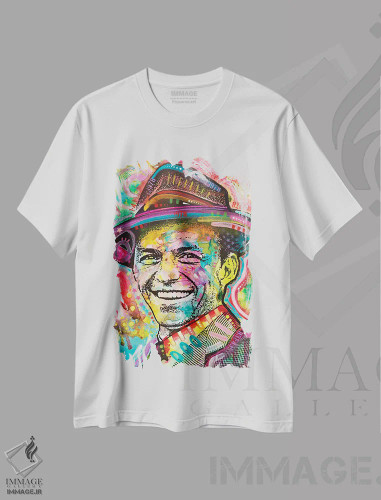 تیشرت سفید طرح دار فرانک سیناترا چهار، هنر فاخر معاصر اثر دین روسو | فروشگاه ایماژ