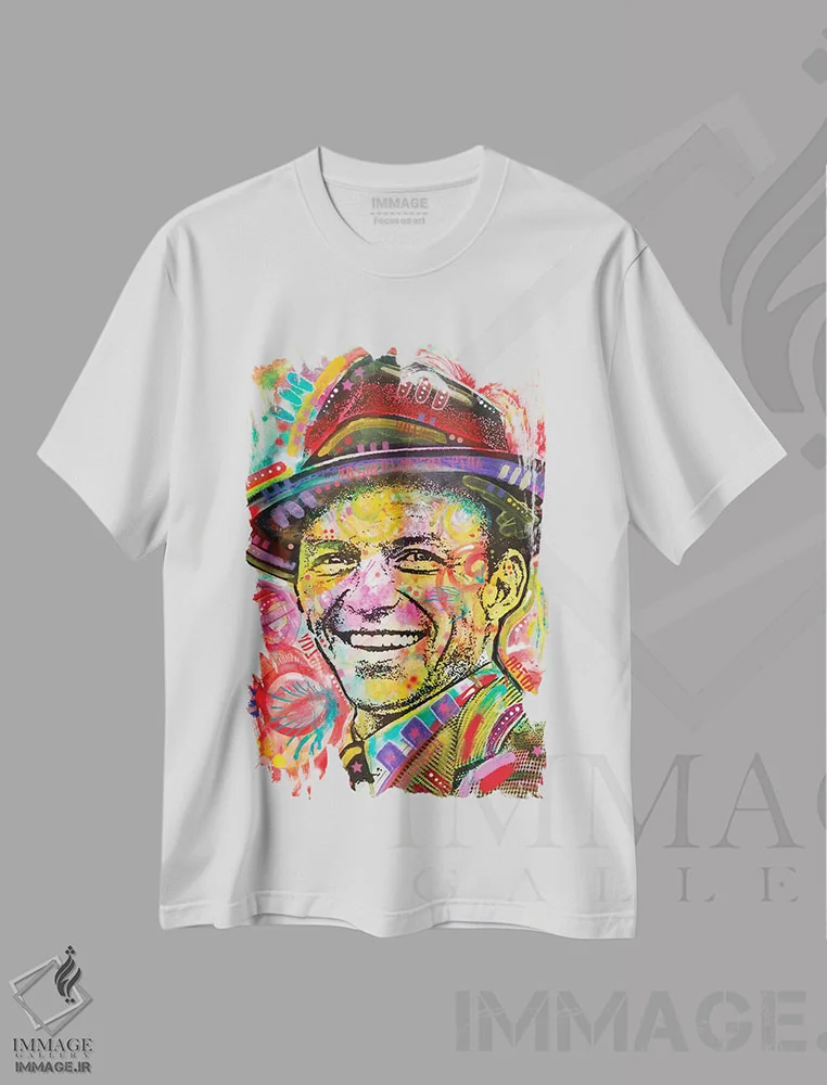 تیشرت سفید طرح دار فرانک سیناترا سه، هنر فاخر معاصر اثر دین روسو | immage.ir