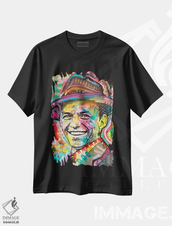 تیشرت مشکی طرح دار فرانک سیناترا چهار، هنر فاخر معاصر اثر دین روسو | immage.ir