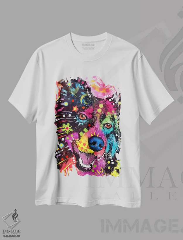 تیشرت سفید طرح دار بردر کولی، مدیوم اثر دین روسو | فروشگاه ایماژ
