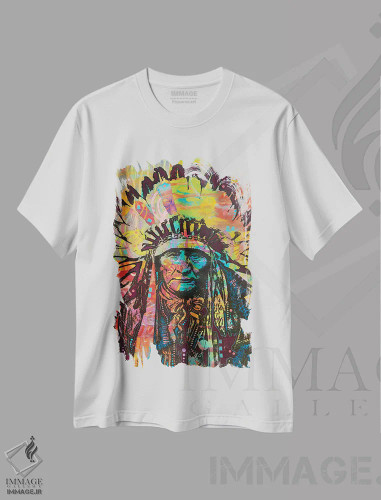 تیشرت سفید طرح دار سرخپوست آمریکایی دو، تزئینی اثر دین روسو | فروشگاه ایماژ