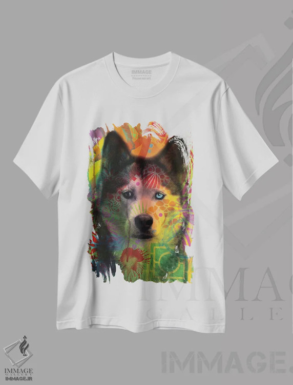 تیشرت سفید طرح دار چشم هاسکی، مدیوم اثر دین روسو | immage.ir