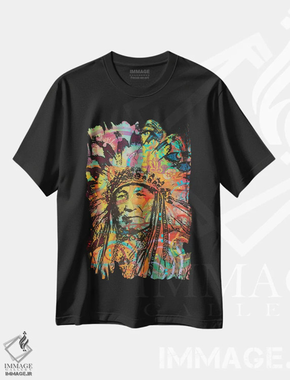 تیشرت مشکی طرح دار سرخپوست آمریکایی پنج، تزئینی اثر دین روسو | فروشگاه ایماژ