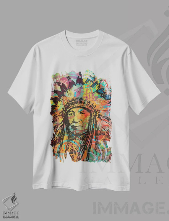 تیشرت سفید طرح دار سرخپوست آمریکایی پنج، تزئینی اثر دین روسو | immage.ir