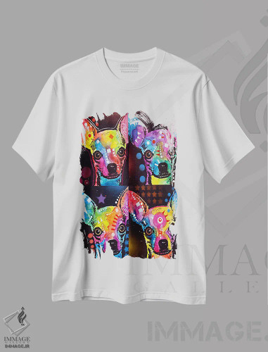 تیشرت سفید طرح دار شیواوا چهارگانه، هنر فاخر معاصر اثر دین روسو | فروشگاه ایماژ