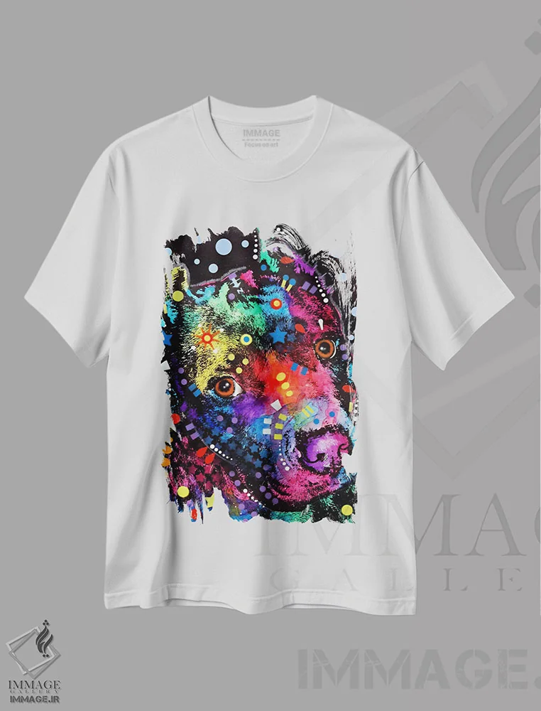 تیشرت سفید طرح دار همراه پیت بول، مدیوم اثر دین روسو | فروشگاه ایماژ