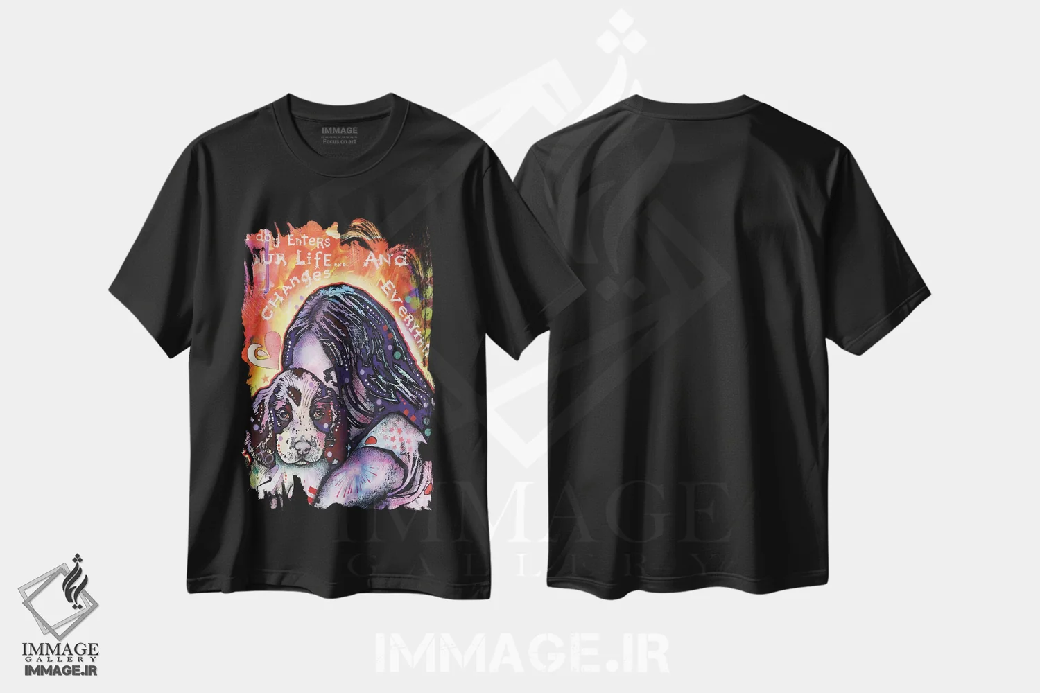 تیشرت مشکی طرح دار یک سگ همه چیز را تغییر می دهد، مدیوم اثر دین روسو | immage.ir