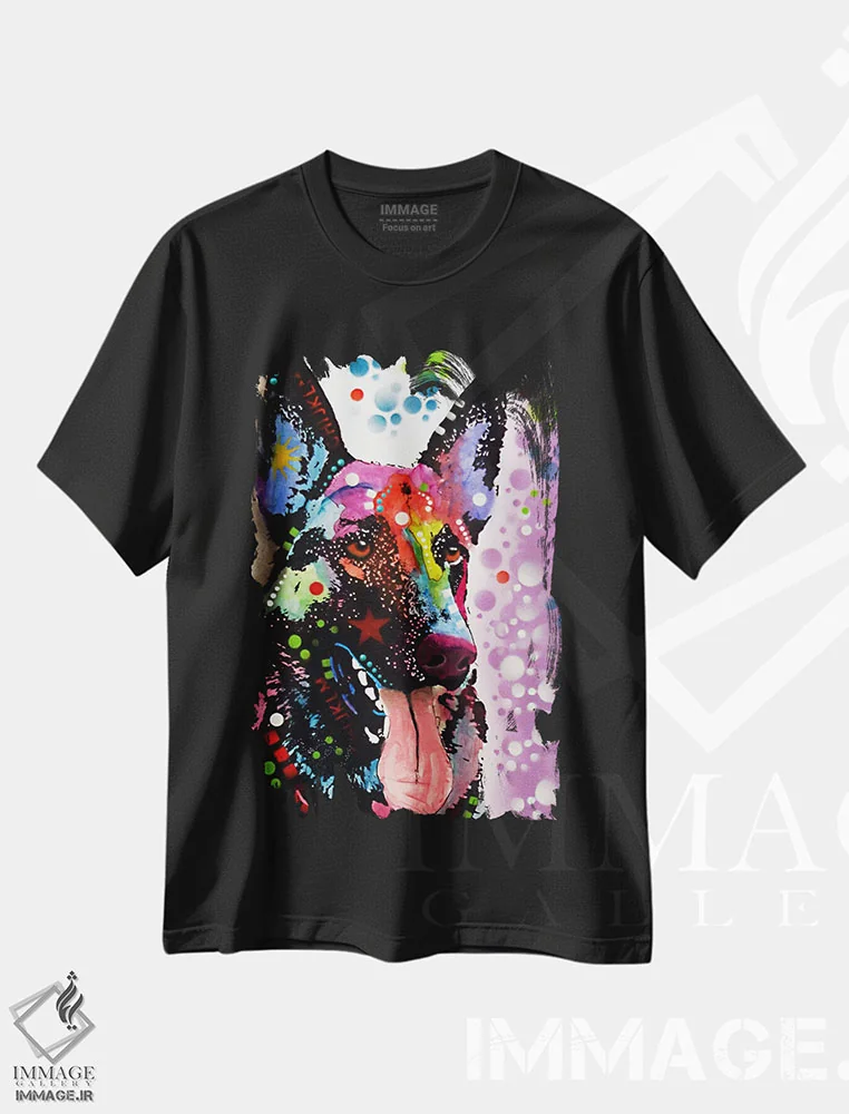 تیشرت مشکی طرح دار ژرمن شپرد، مدیوم اثر دین روسو | فروشگاه ایماژ