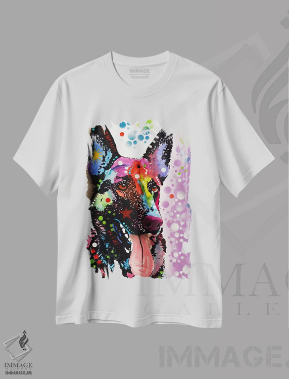 تیشرت سفید طرح دار ژرمن شپرد، مدیوم اثر دین روسو | immage.ir