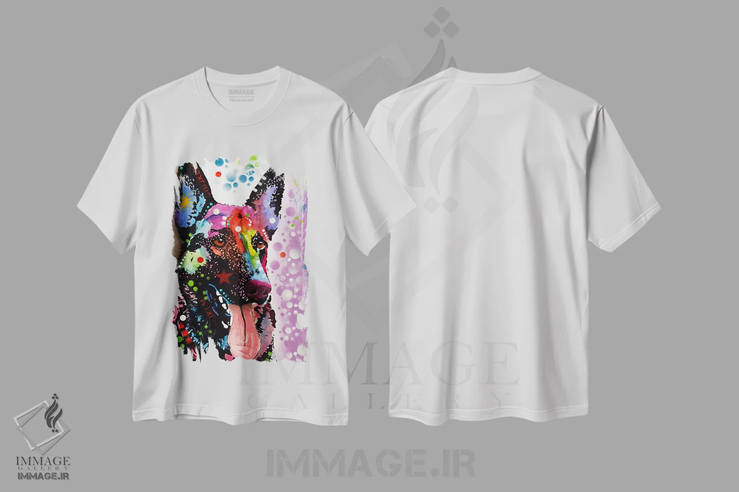 تیشرت سفید طرح دار ژرمن شپرد، مدیوم اثر دین روسو | immage.ir